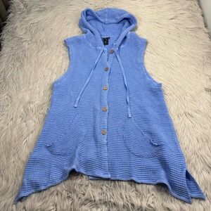 Focus Casual Life Women's M Blue Waffle Knit Hooded Vest Lagenlook Artsy Coastal